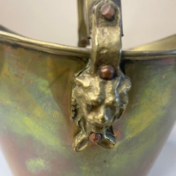 Vintage Brass Bowl with Lion Heads and Handle - Picture 2 of 9